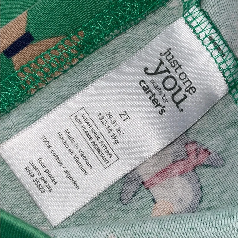 Boys Carter’s Christmas Pajama Set 2T Green Red